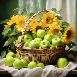 심스타 실십자수 청사과 해바라기 돈 복 길조 도안 패키지, 3가닥자수 50x50면사, 1개