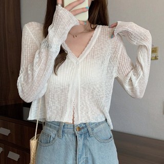 젠핏 시스루 크롭 여름 가디건