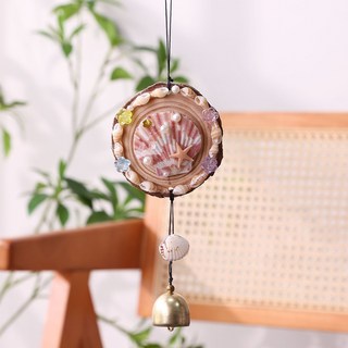 海螺貝殼風鈴diy材料包掛飾 創意手工居家裝飾 景區旅遊紀念品, 花扇貝旋轉款