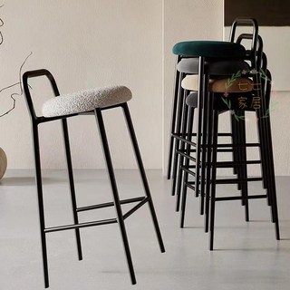 高腳椅 吧檯椅 吧台椅 高台椅 椅子 高椅子 櫃台椅 整裝發貨】吧臺椅圓凳高腳椅酒吧椅ktv收銀前臺可疊放家用吧臺凳, 白色羊羔絨,綠腿 聯系客服, 1個
