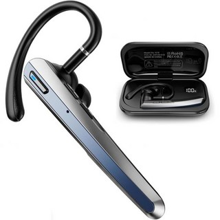 싱글이어폰 블루투스이어폰 마이크가 있는 싱글 이어 블루투스 헤드셋 무선 이어피스 및 충전 케이스 - 휴대폰 PC 트럭 운전사 원격 근무 Skype Zoom 팀 콜센터용 음소거, 싱글이어폰 블루투스이어폰 마이크가 있는 싱글 이어 블루