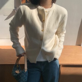 루멘 여성 간절기 라운드넥 슬림핏 봄 가을 베이직 니트 가디건