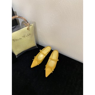 瑪麗珍娃娃鞋 蝴蝶結尖頭平底單鞋, 黃色,35, 35