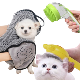 프라홈 반려동물 극세사 펫타올 샴푸거품기 원터치 케어 브러쉬 목욕용품, 1개, 멀티컬러(3종)