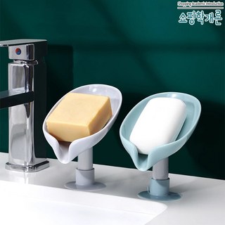 1+1 비누받침대 거치대 물빠짐 흡착식 케이스 홀더 트레이 곽, 비누받침 블루+블루, 1개