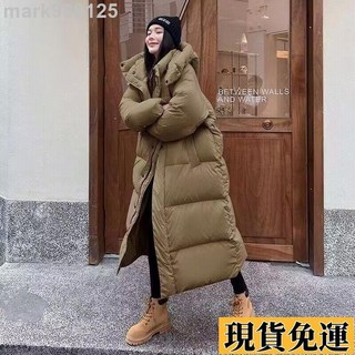 韓版寬鬆連帽長版羽絨外套，長款過膝雪國大衣，大尺碼女款冬季保暖必備