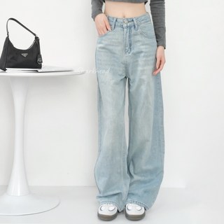 (Sharkhead) 牛仔寬褲 落地褲 闊腿褲 水洗藍 丹寧長褲