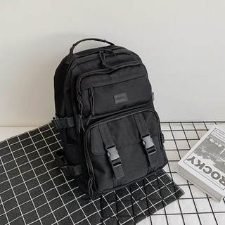 防潑水英倫機能後背包 大容量 電腦包 韓版 輕量工裝, 黑色