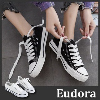 【Eudora】帆布鞋 加大尺碼 休閒小白鞋 低筒情侶款平底布鞋
