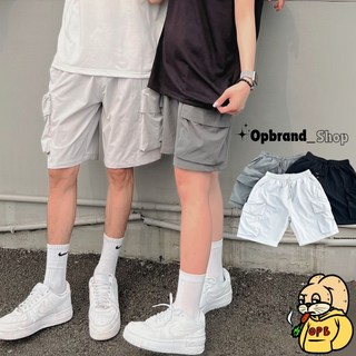 OPB 彈力舒適涼感工裝短褲 - 韓國夏季硬挺休閒舒適抽繩側口袋素面機能登山衝浪
