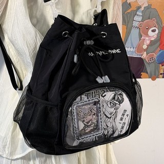 包包 二次元少女漫展追星輕便way穀子痛包束口多巴胺斜挎雙肩cm娃包, 灰色,+雲朵掛件