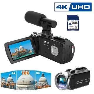 EMITAIM 4K 고화질 디지털 카메라 DV 비디오 레코더 비디오 캠코더 디지털 줌18x, HDV8162-Plus