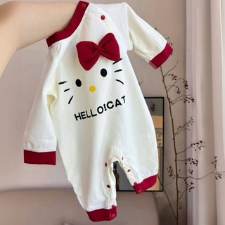 童裝 兒童衣服 連體衣 套裝，秋季四季款棉質貓咪蝴蝶結哈衣，爬服嬰兒長袖新生兒寶寶衣服