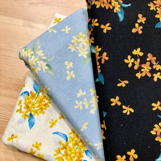 布喜翻 日本布 - 黃花棉麻布 3色 花叢花朵印花布 手作布料現貨, 白,1尺（現貨買多不裁開）, 1個