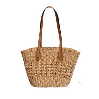 韓系氣質編織托特包 棕色肩背包 高27上寬43下寬31厚度14公分, 棕色