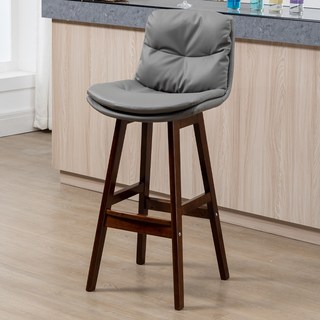 實木吧臺椅現代簡約皮吧椅輕奢家用酒吧椅設計師款高腳凳吧檯凳子吧椅, 1個, 72CM胡桃架 淺灰皮 需要其他坐墊顏色, 72CM胡桃架 淺灰皮 需要其他坐墊顏色