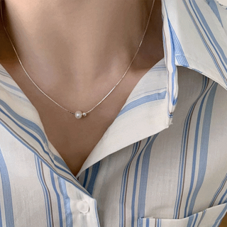 [925 Silver] 델리아 심플 진주 실버 볼 목걸이 데일리 베이직 포인트 우아한 은 선물 행운 화이트 주얼리