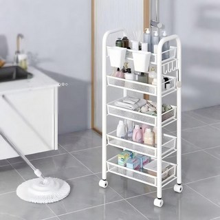 BangPang 철제 트롤리 이동식 트롤리 5단 틈새 트롤리 주방 카트, 흰색
