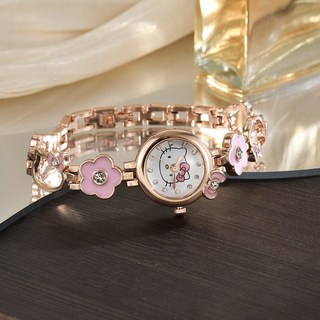 時尚可愛貓咪手鍊兒童鋼帶石英錶女學生電子手錶