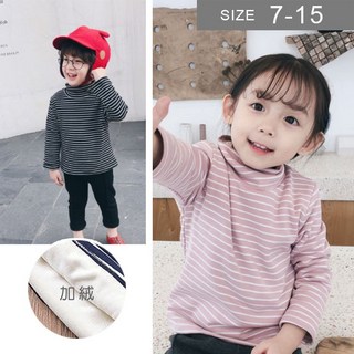 鹿拉拉 台灣出貨 韓版男女童高領條紋加絨長袖T恤 保暖衣 中小童秋冬上衣