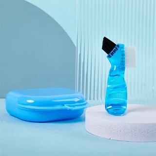 틀니 케이스 리테이너 청소 누수 없는 의치 목욕 상자 컵 완벽한 관리 2 in 1, 04 Blue