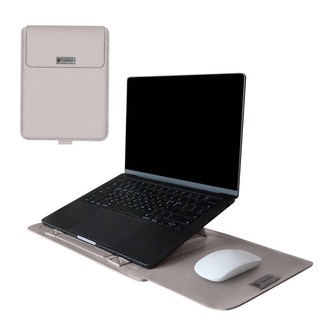 이코노미쿠스 거치대겸용 맥북 LG그램 삼성 노트북 파우치 커버 가죽, 라이트그레이, 1개