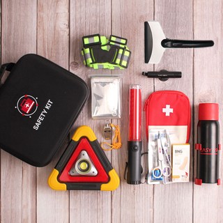 차량안전키트 소화기 세트 2차사고예방 자동차 비상 탈출 망치 안전삼각대 경광봉 새차선물, 7종 + 차량용소화기 블랙, 1개