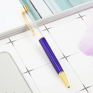 DIY 크리스탈 다이아몬드 빈 튜브 펜 오일 위에 드릴이 있는 맞춤형 로고 사무용, 01 Transparent blue