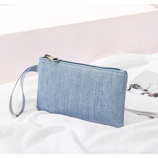 時尚牛仔布手拿包 輕巧便攜拉鍊手提包 手機錢包收納包