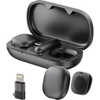 휴대폰 마이크 AI 노이즈 필터 - iPhone 17 Android용 Mini Go 2 무선 라발리에 마이크 콘텐츠 제작자를 위한 충전 케이스 라펠 마이크 48kHz24bit, USB C, Black