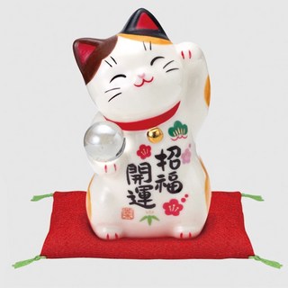 瀨戶市藥師窯 彩絵招福三福招猫(玉持) 擺飾/招財貓 禮贈品/開店/營業, 招福開運（右）7542