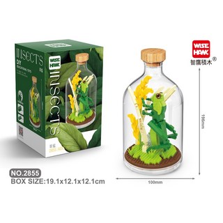 微型積木 昆蟲生態瓶 標本瓶 生態模型 益智擺飾 禮物收藏, 1個, 蚱蜢 智鷹2855