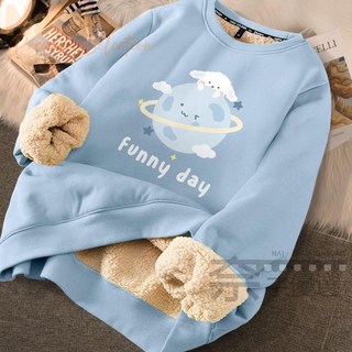 新竹出貨 女士刷毛大學T女冬季加厚冬裝2025年新款羔羊絨圓領無帽秋冬上衣冬 高小菜新年服飾上新