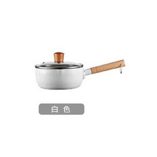 時尚彩顏日式雪平鍋木手柄不沾20cm雪平鍋 牛奶鍋 (附玻璃蓋), 白色, 1個