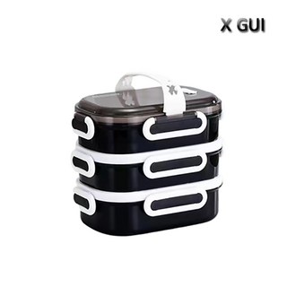 X GUI스텐 직장인도시락통 사각보온도시락 2단 3단, 단층, 블랙, 6개
