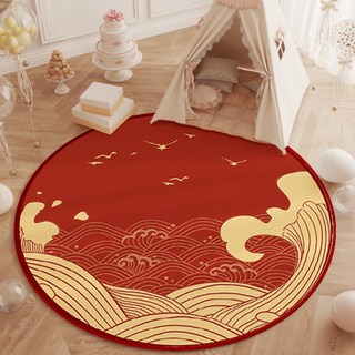 寶寶抓週地毯一週歲生日抓鬮毯圓形裝飾親膚爬行毯水晶絨地毯代發, 喜慶-圓