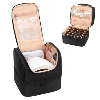 큐베타스틱 네일 폴리쉬 정리함 귀여운 테크 정리함 및 보관 가방 45병 UV 램프 키트용 컴팩트 이중 레이어 여행용 용품 케이스(트라이앵글 블랙 45 슬롯)