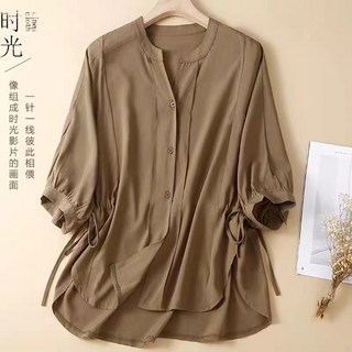 顯瘦襯衫 大碼女裝遮肚子上衣 寬鬆百搭襯衫 胖妹妹MM襯衫