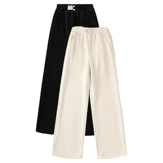 Cavensi 加厚雪尼爾闊腿褲女 S-4XL 大尺碼高腰寬褲 鬆緊抽繩拖地褲 秋冬保暖長褲