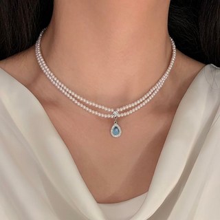 【精緻飾品】新款雙層珍珠項鍊 女毛衣鏈 輕奢小眾高級感鎖骨頸鏈