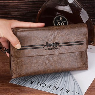 新款男士手拿包真皮質感手包簡約商務手抓包高檔大容量錢包手機包, 淺棕色