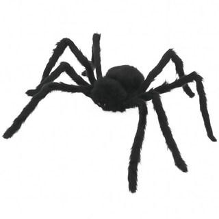 萬聖節絨毛蜘蛛擺飾 - 超大逼真蜘蛛佈置道具，室內外萬聖節裝飾首選, 全黑色