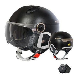 JODDA 오토바이 헬멧 3C 헬멧 안전모 자외선 차단 아동, 이중/짧다/블랙