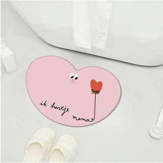 디아쿠아 몬스터 빨아쓰는 욕실 주방 논슬립 소프트 규조토 발매트, 더블하트핑크