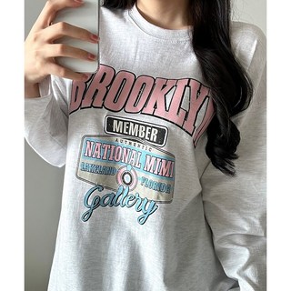 비토샵 여성 [바로입는 가을신상] 브루클린 빈티지 프린팅 라운드 긴팔 박스 롱티셔츠