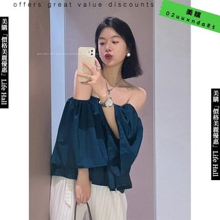 夏季度假風一字領露肩顯瘦上衣襯衫