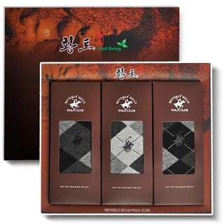 BEVERLY HILLS POLO CLUB 比佛利保羅 男士商務黃土菱格紋襪禮盒3雙組