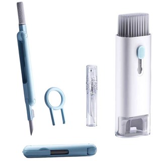 七合一鍵盤清潔組 耳機清潔刷 鍵盤清潔刷 airpods 清潔 清潔用品 手機清潔工具 螢幕清潔, 1個, 粉藍色