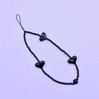 藝員同款韓國ins手機鏈掛繩黑色愛心串珠短手腕鏈防丟高級感掛件手機繩, 1個, 黑色愛心珠