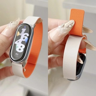 小米10手腕錶帶 運動替換錶帶 矽膠磁吸表達 適用於 小米手環 10 9 8 7 6 5 4 3 NFC 可調節磁吸腕帶, 荔枝紋磁吸表帶-橙色,小米手環8/NFC-連接器款, 1個